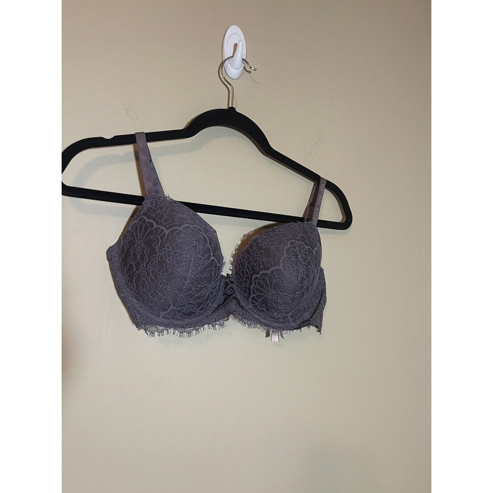 Victoria Secrets Purple Lined Demi Lace Bra Corset Detail In Front 32DDD